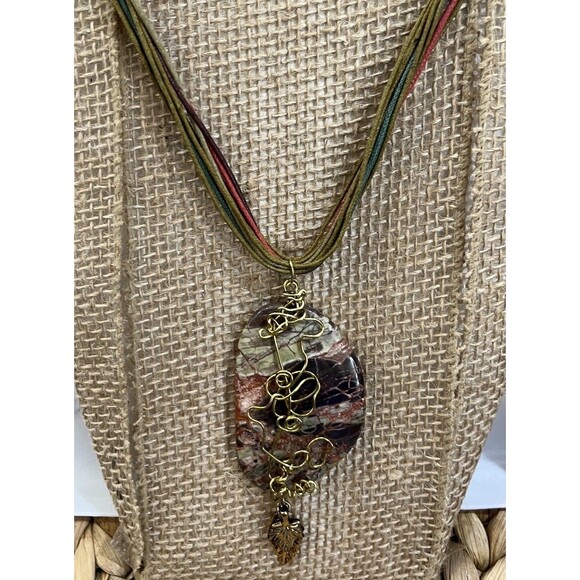 Natural Rhyolite Stone Pendant On Hemp Necklace Cords Boho Gypsy Art To Wear - Picture 4 of 7